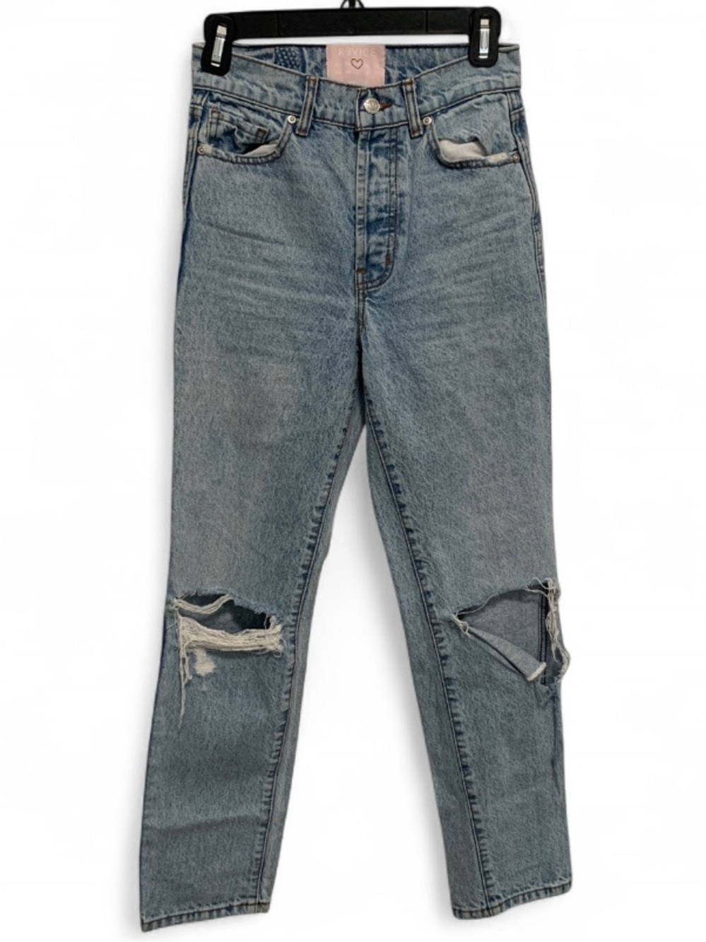 Revice Light Wash Distressed Knees Button Fly Jeans